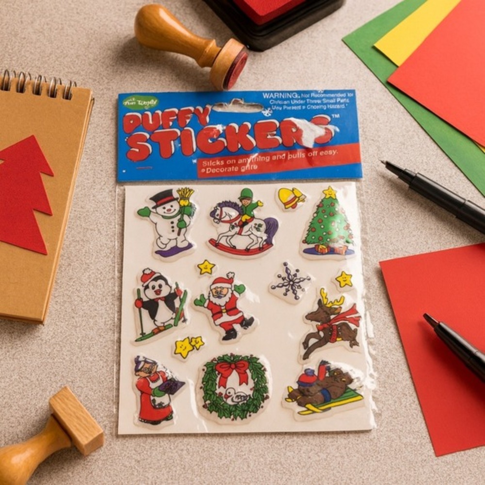 Fun World Puffy Christmas‎ Stickers Snowman Penguin Santa Reindeer Wreath